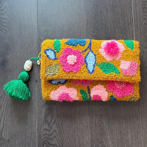 Floral Beaded Crossbody Clutch - Pink & Mustard - Picture 6 of 9